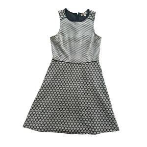 Loft‎ Black & White Dress Floral Geo Pattern Sleeveless Knee Length Zip size 2